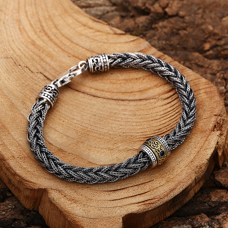 Retro Hand-Woven Bracelet for Men – 925 Sterling Silver Jewelry