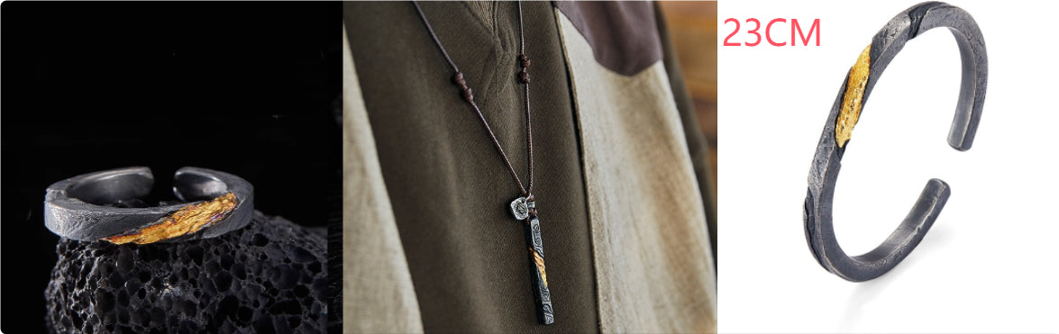 Men’s Pure Silver Personalized Bracelet | Retro Design with 24K Gold Accents