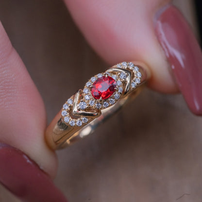 S925 Sterling Silver Gold-Plated Red Crystal Promise Ring