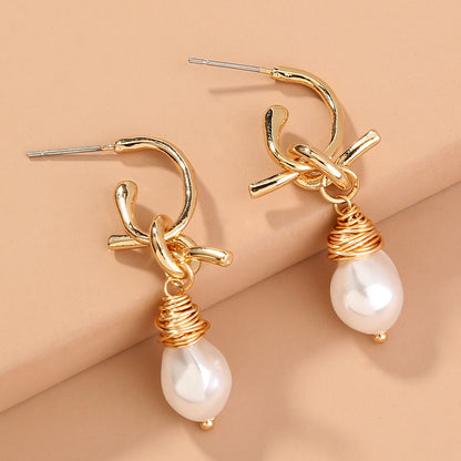 Knotted Hand-wrapped Pearl Earrings Jewelry Earrings C-shaped Simple And Versatile Elegant Earrings