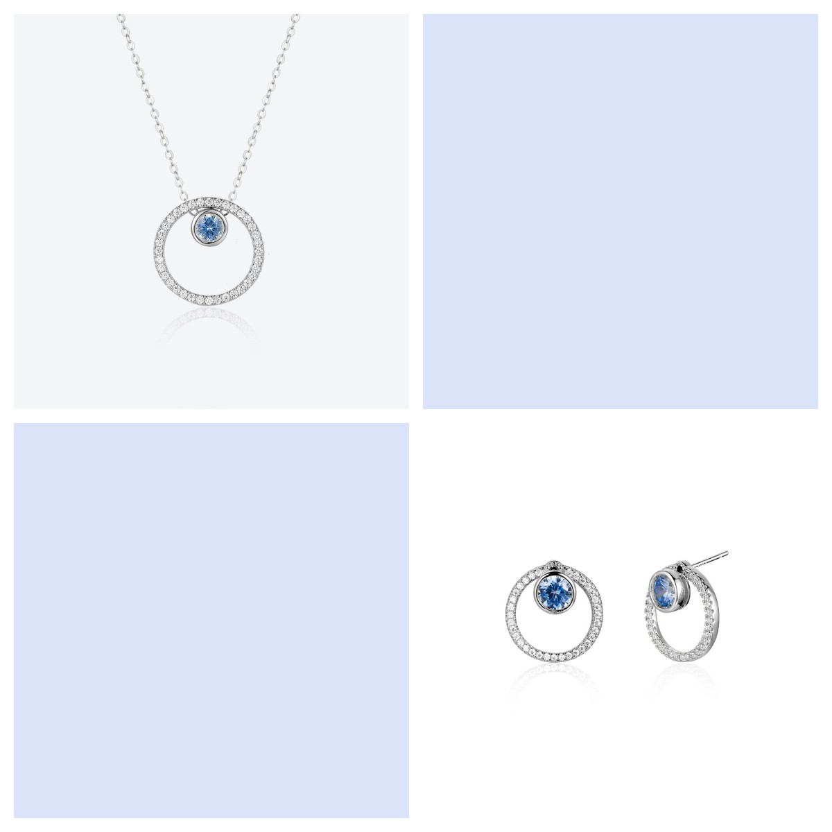 S925 Sterling Silver Circle Diamond Pendant Necklace & Blue Eye Stud Earrings Set