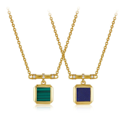 Sterling Silver Lapis Lazuli & Malachite Pendant Necklace