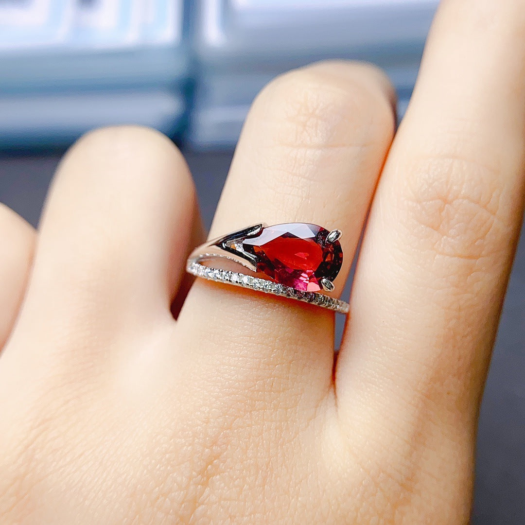 Sterling Silver Tourmaline-Color Ring | Adjustable Pink Gemstone Statement Ring