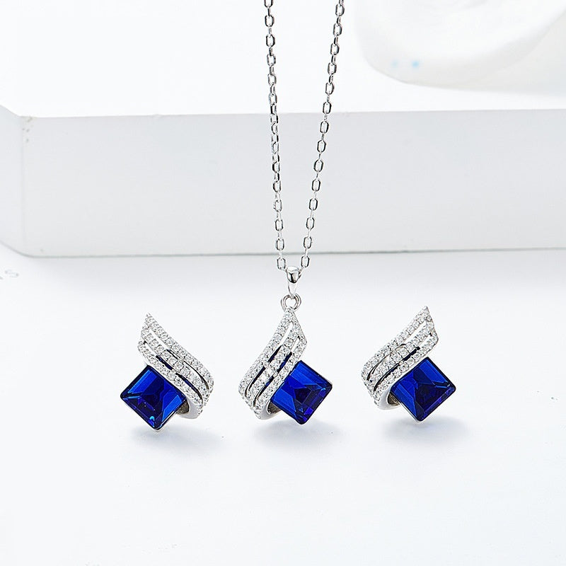 Sterling Silver Crystal Necklace & Earring Set for Women