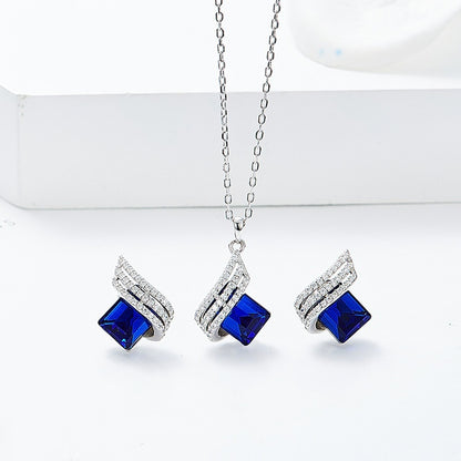 Sterling Silver Crystal Necklace & Earring Set for Women