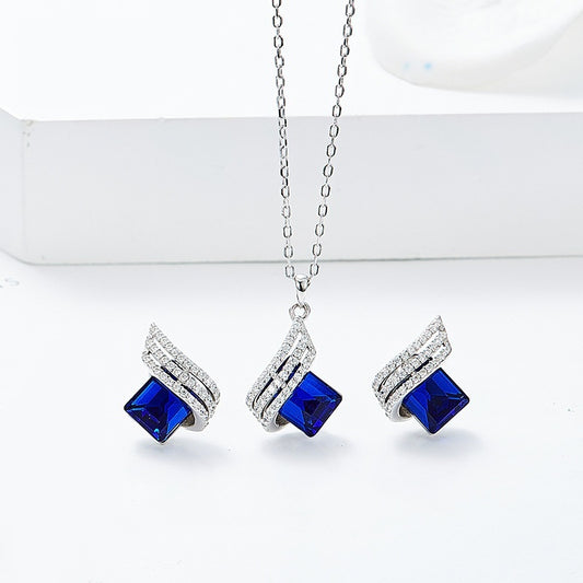 Sterling Silver Crystal Necklace & Earring Set for Women