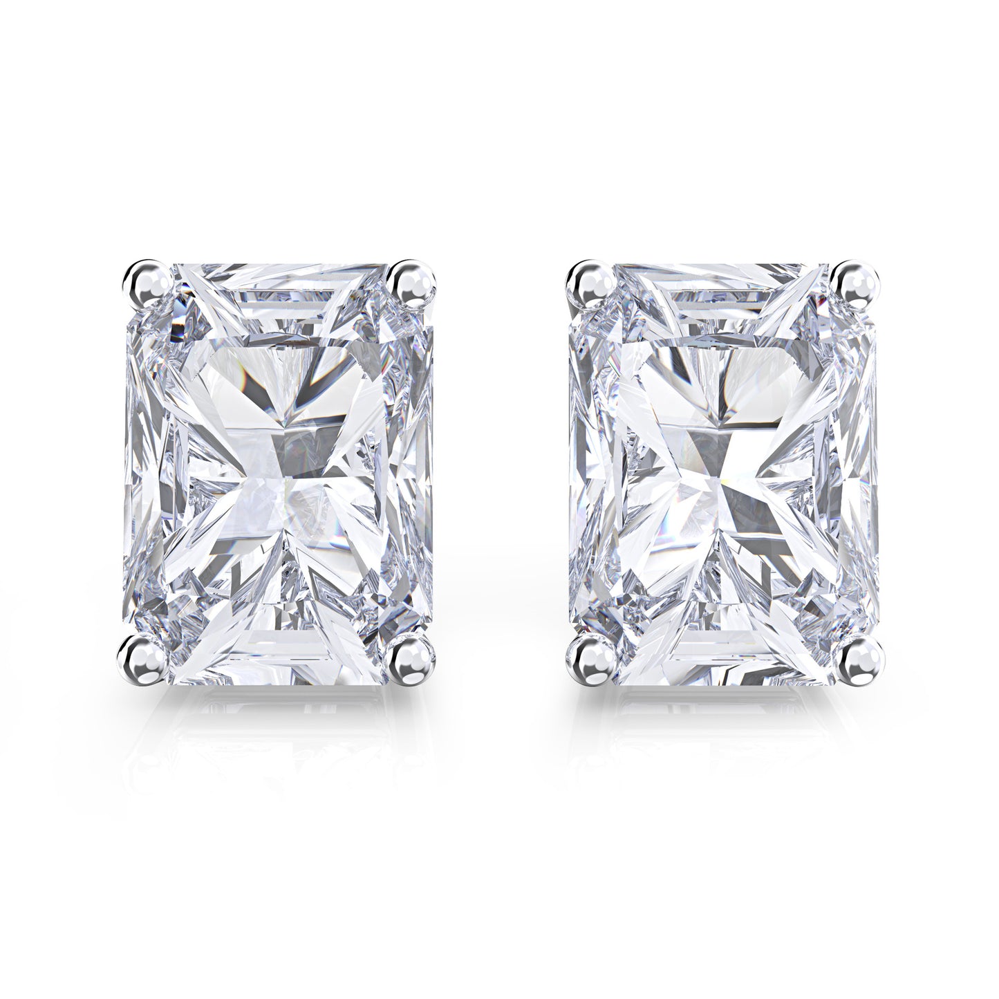Simulated Diamond Zircon Stud Earrings | Rectangular Four-Prong Setting