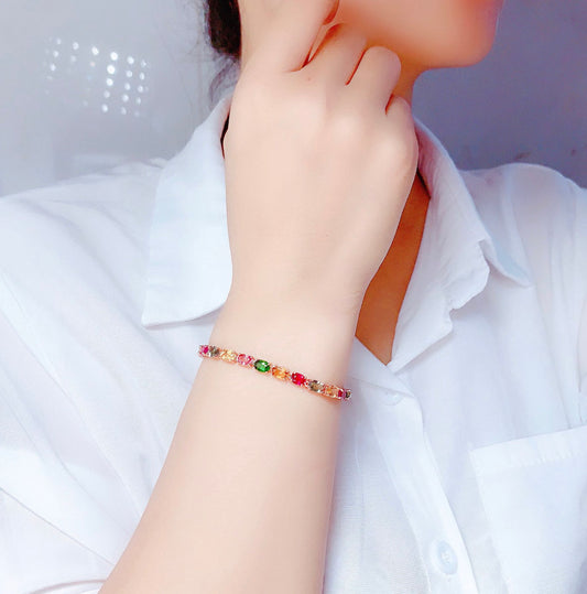 Women’s Natural Multicolor Tourmaline Bracelet – Candy Color Gemstone Jewelry