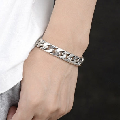 Men’s S925 Sterling Silver Rattan Pattern Chain Bracelet | Bold Personalized Jewelry
