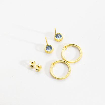 S925 Sterling Silver Circle Diamond Pendant Necklace & Blue Eye Stud Earrings Set