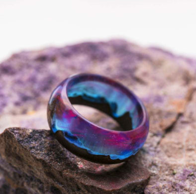 Resin Wood Glow Ring | Aurora Starry Sky Design for Men & Women