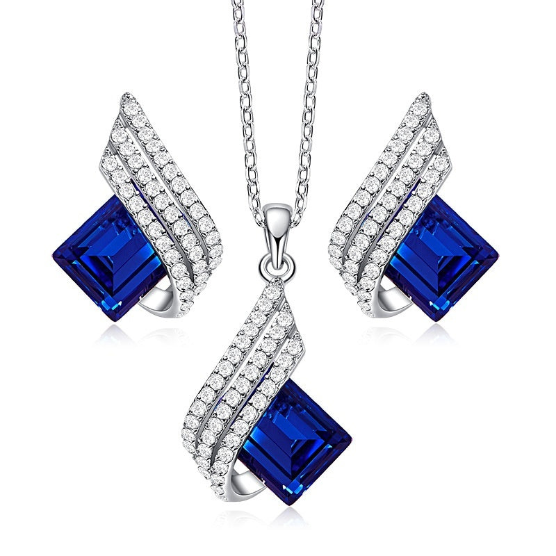 Sterling Silver Crystal Necklace & Earring Set for Women