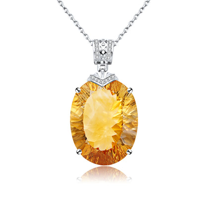 Natural Citrine Pendant Necklace in Sterling Silver