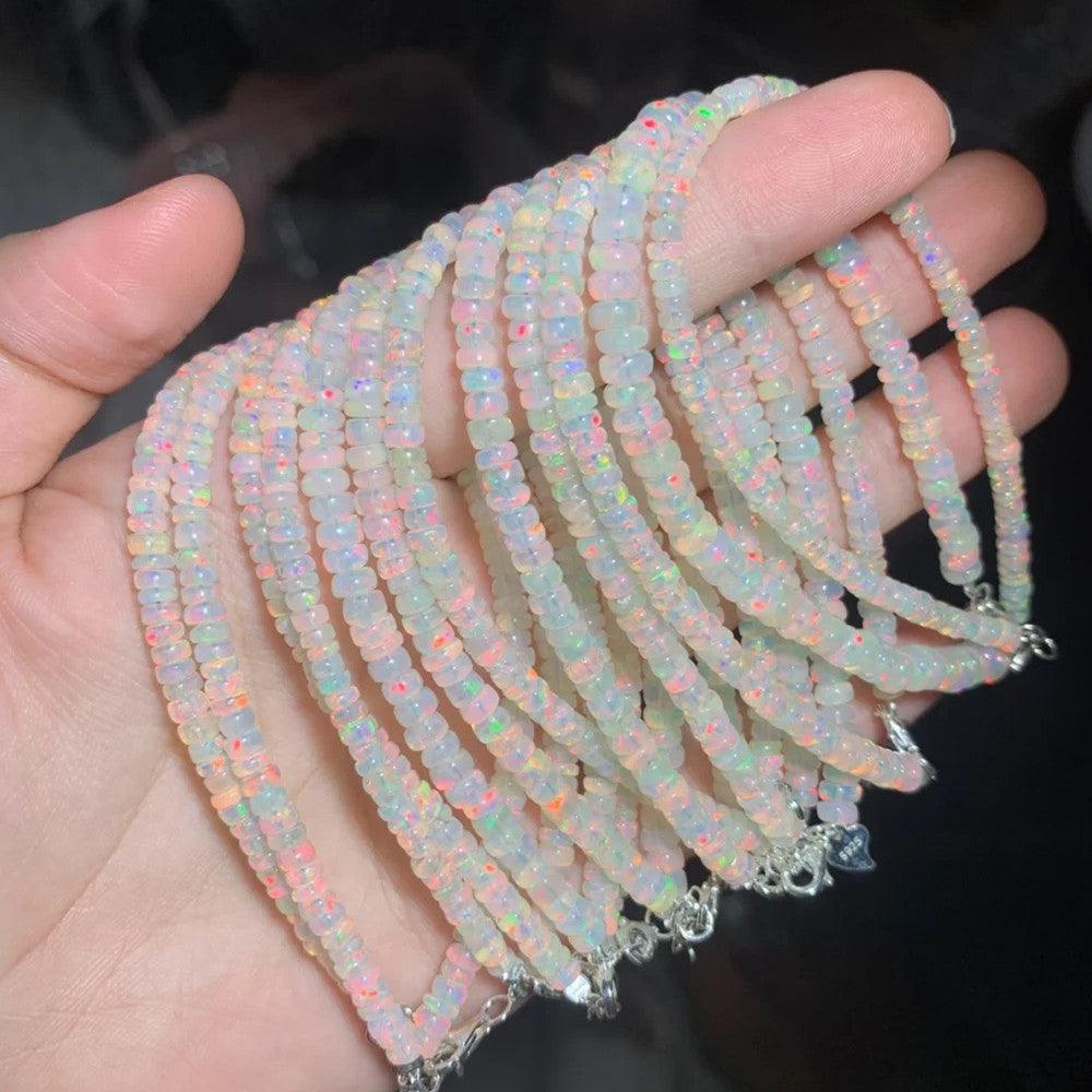 Fire Opal Beaded Bracelet | 925 Sterling Silver