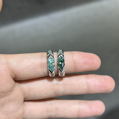 Blue-Green Moissanite Ring | Unisex Statement Jewelry