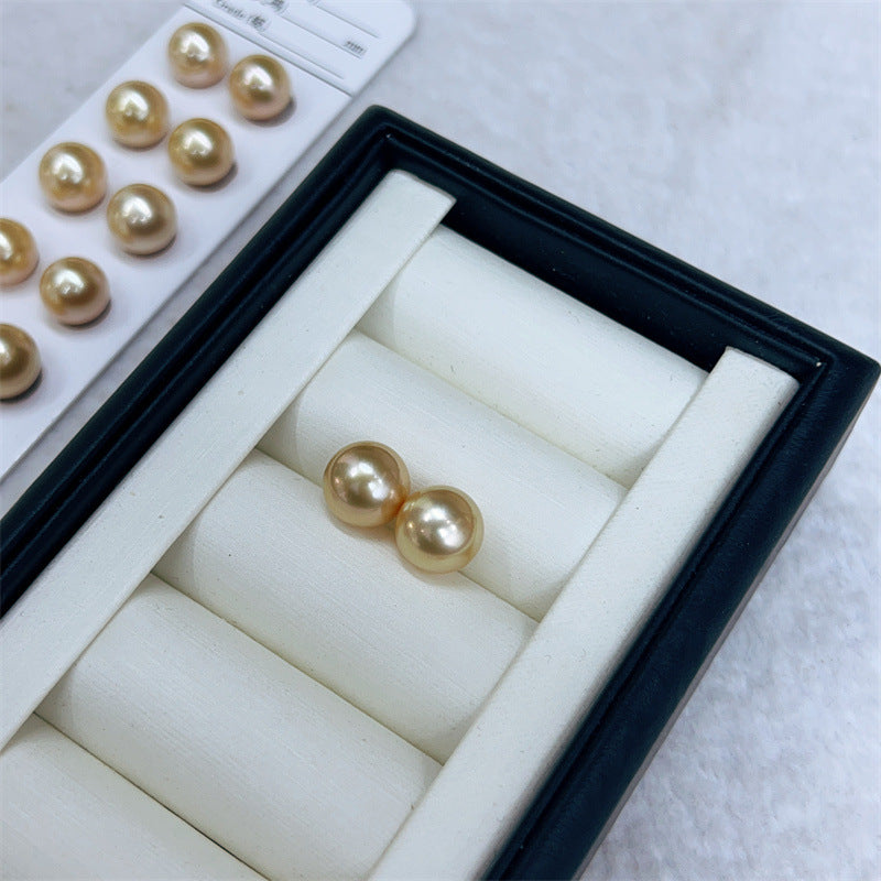 Nanyang South Sea Gold Pearl Stud Earrings | Natural Seawater Pearl Jewelry