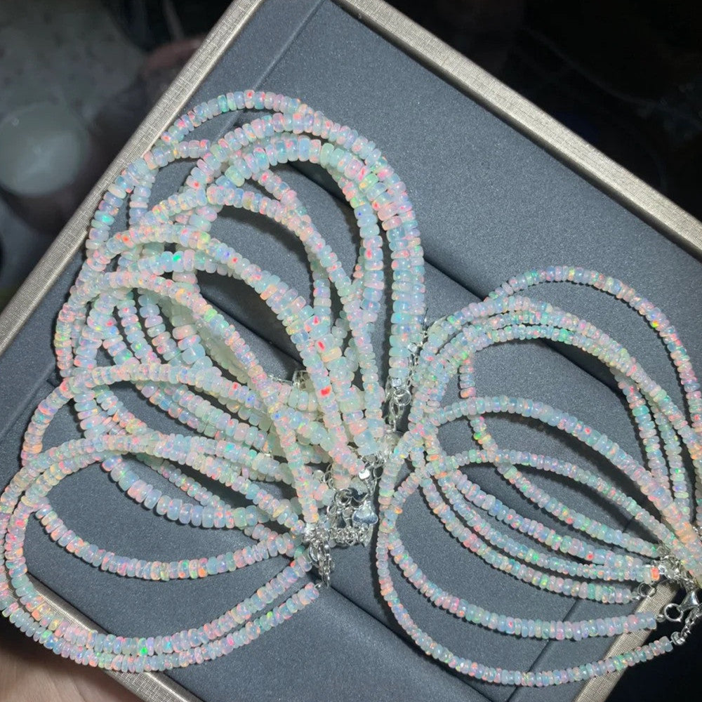 Fire Opal Beaded Bracelet | 925 Sterling Silver