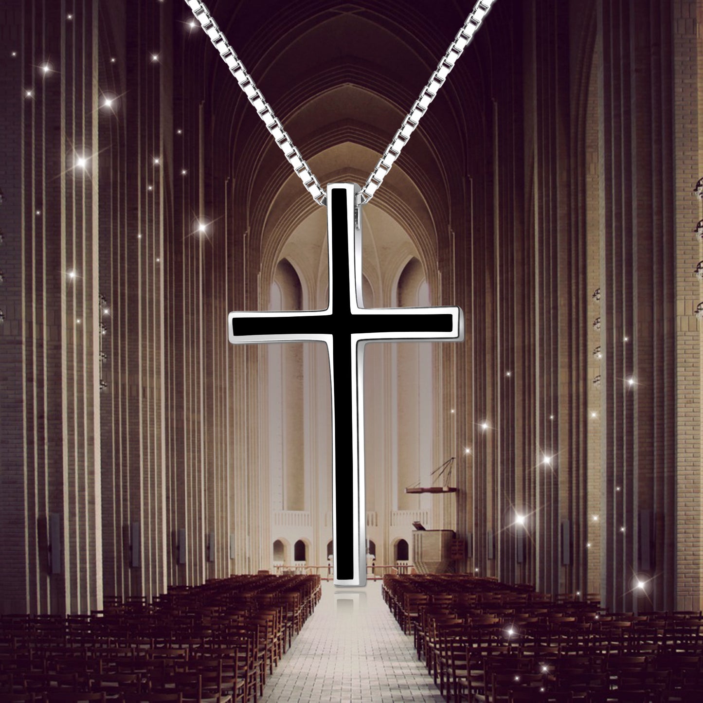 Men’s Black Cross Necklace | Solid 925 Sterling Silver Faith Pendant