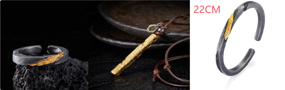 Men’s Pure Silver Personalized Bracelet | Retro Design with 24K Gold Accents