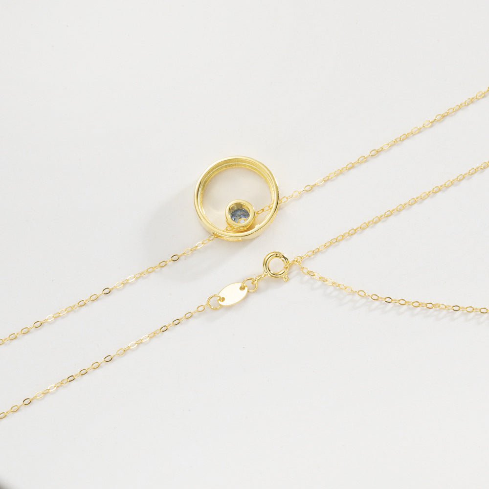 S925 Sterling Silver Circle Diamond Pendant Necklace & Blue Eye Stud Earrings Set