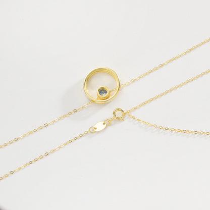 S925 Sterling Silver Circle Diamond Pendant Necklace & Blue Eye Stud Earrings Set