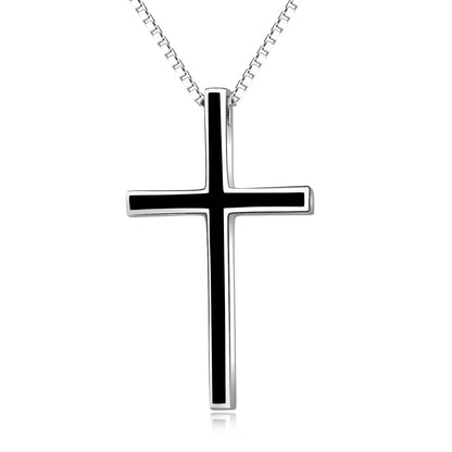 Men’s Black Cross Necklace | Solid 925 Sterling Silver Faith Pendant