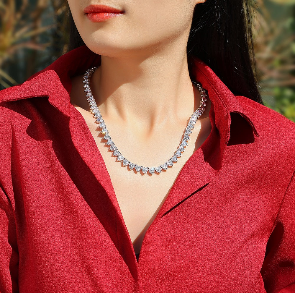 Romantic Gravity| Moissanite Tennis Necklace | Platinum-Plated Sterling Silver