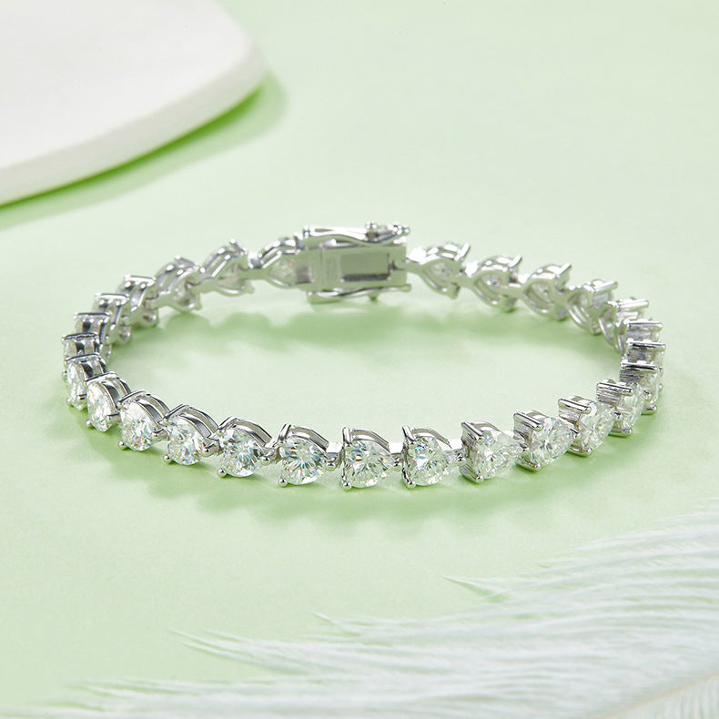 S925 Sterling Silver Moissanite Tennis Bracelet – Platinum Finish