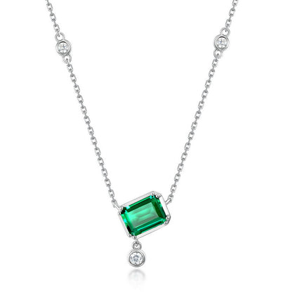 Emerald Cut Green Gemstone Necklace in Sterling Silver