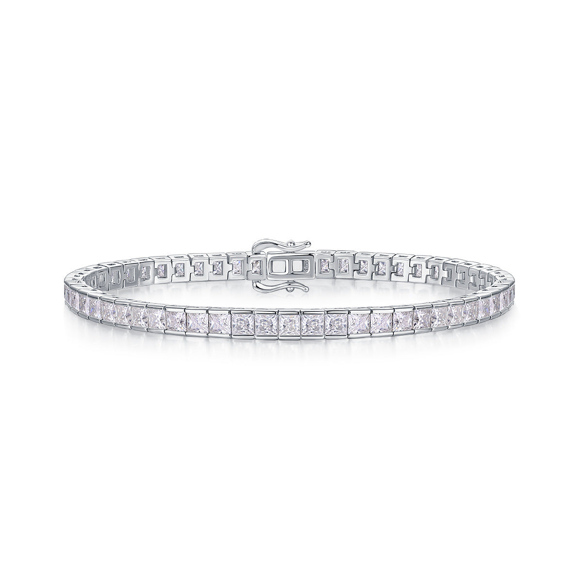 S925 Sterling Silver Square Tennis Bracelet – Classic Elegant Design