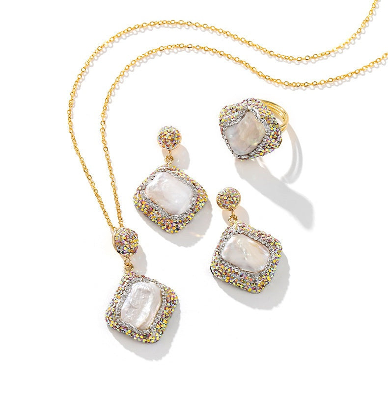 Crystal Necklace, Earring & Ring Three-Piece Jewelry Set