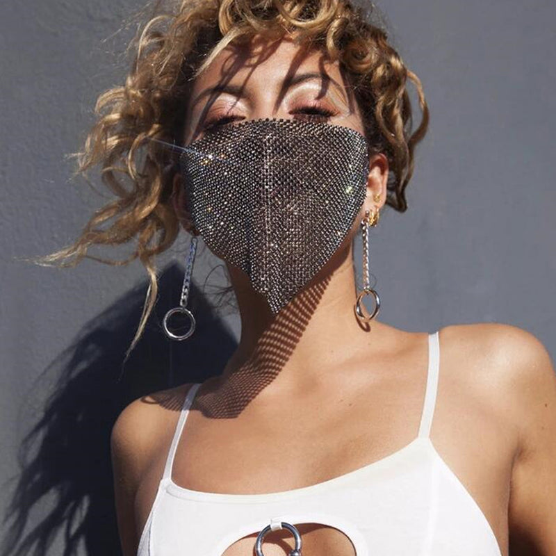 Crystal Rhinestone Face Mask | Glam Statement Festival Jewelry
