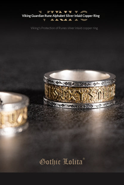 Men’s Viking Rune Alphabet Ring | Copper Band with Silver Inlay
