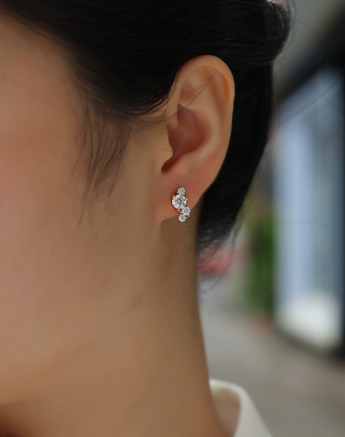 Four-Stone Moissanite Stud Earrings | Light Shadow Design in S925 Silver, Gold-Plated