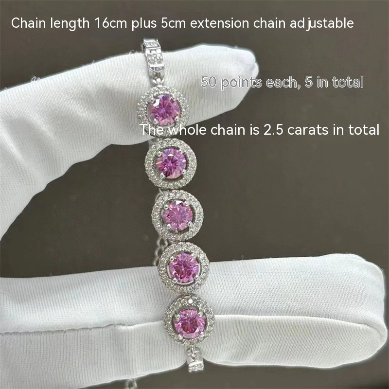 Pink Moissanite Halo Bracelet | Diamond-Cut Brilliance