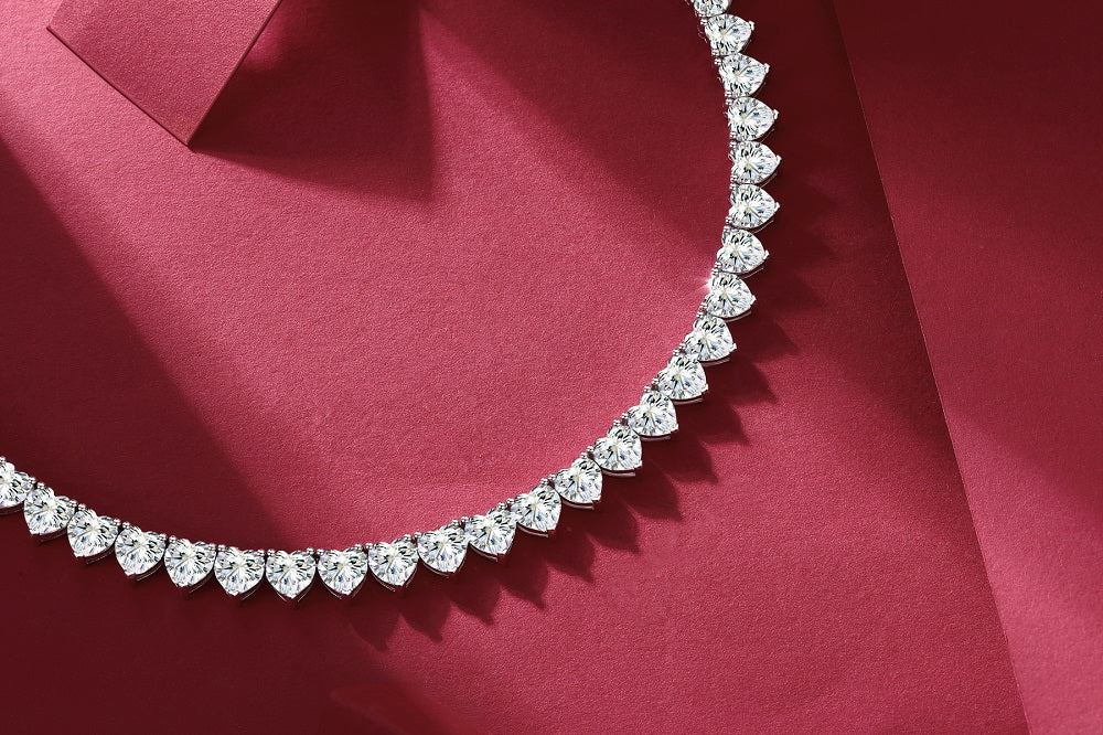 Romantic Gravity| Moissanite Tennis Necklace | Platinum-Plated Sterling Silver
