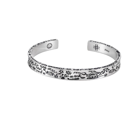 Men’s Graffiti Style 925 Sterling Silver Bracelet