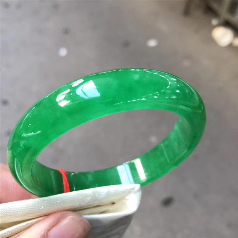 Women’s Natural Ice Jadeite Bangle Bracelet – Polished Green Jade with Certificate