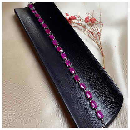 925 Sterling Silver Ruby Tennis Bracelet – Hand-Inlaid Natural Gemstones