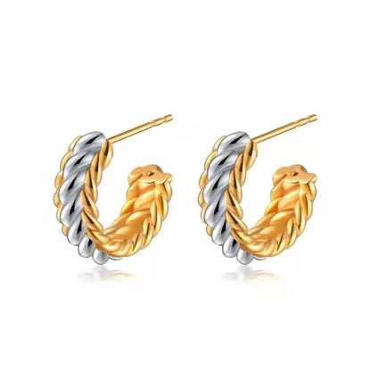 18K Gold & Sterling Silver Braided Hoop Earrings | Elegant Two-Tone Jewelry