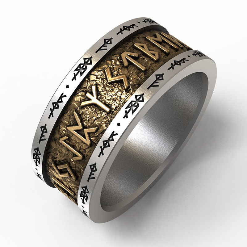 Men’s Viking Rune Alphabet Ring | Copper Band with Silver Inlay