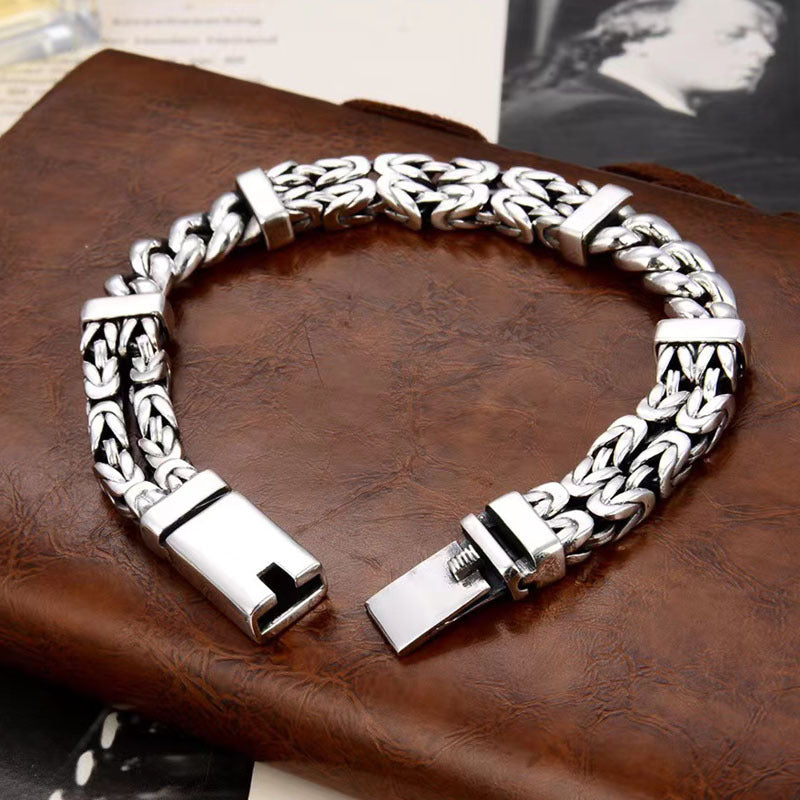 Men’s Solid 925 Sterling Silver Chain Bracelet – 11mm Handmade Vintage Link
