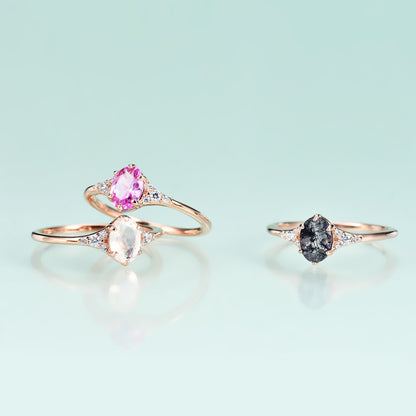 Rose Gold-Plated Black Crystal Ring | S925 Sterling Silver