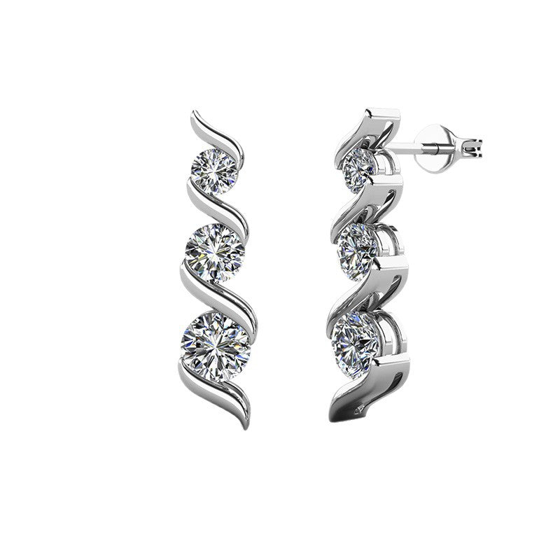 S925 Sterling Silver Diamond Stud Jewelry Set | Necklace & Earrings