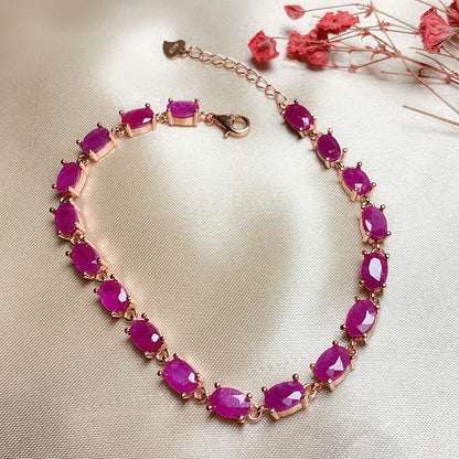 925 Sterling Silver Ruby Tennis Bracelet – Hand-Inlaid Natural Gemstones