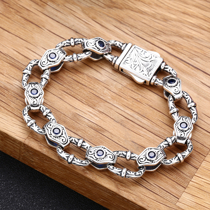 Men’s 925 Sterling Silver Embossed Bracelet | Artisan Statement Jewelry