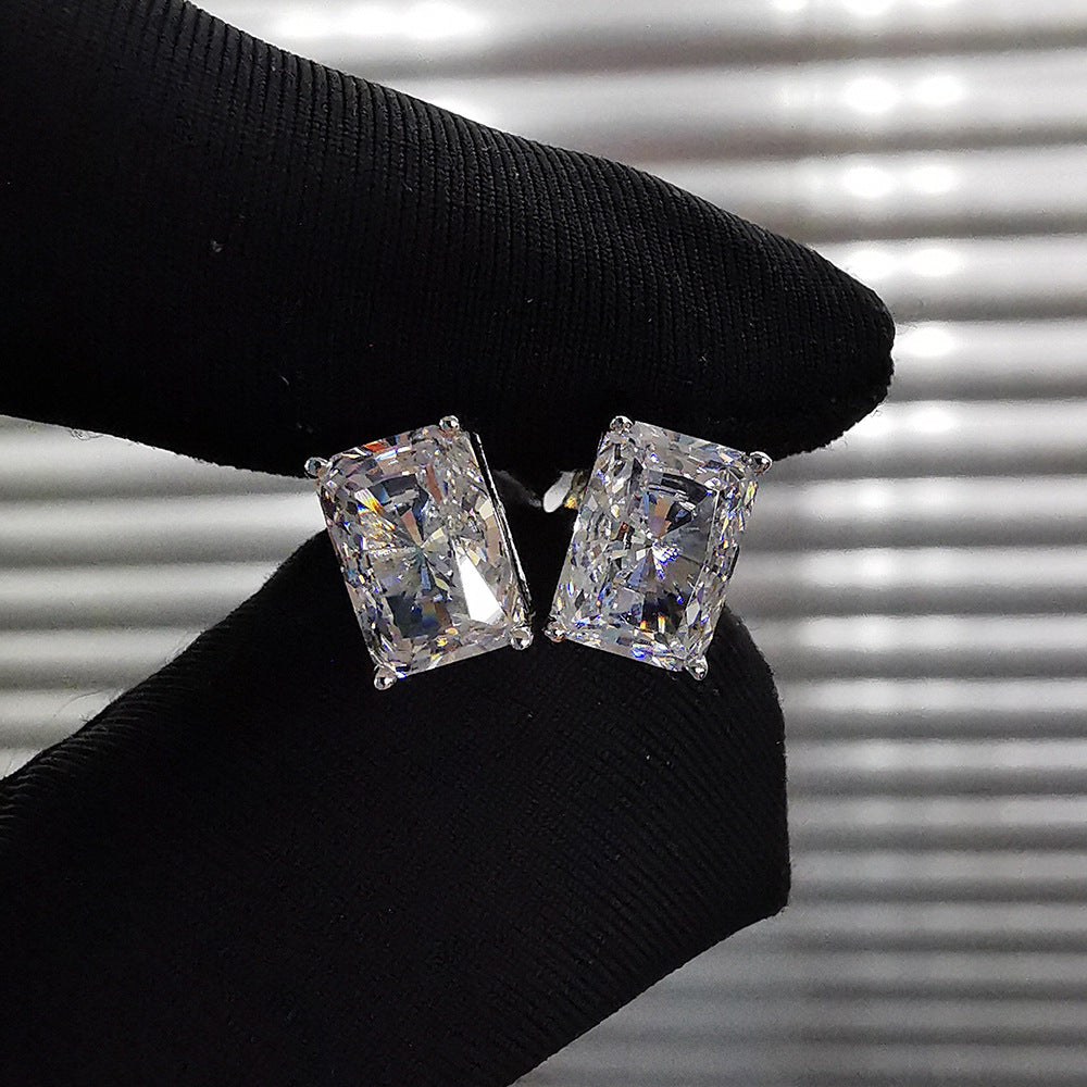 Simulated Diamond Zircon Stud Earrings | Rectangular Four-Prong Setting