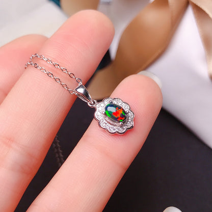 Natural Black Opal Necklace | Petite Sterling Silver Gemstone Pendant