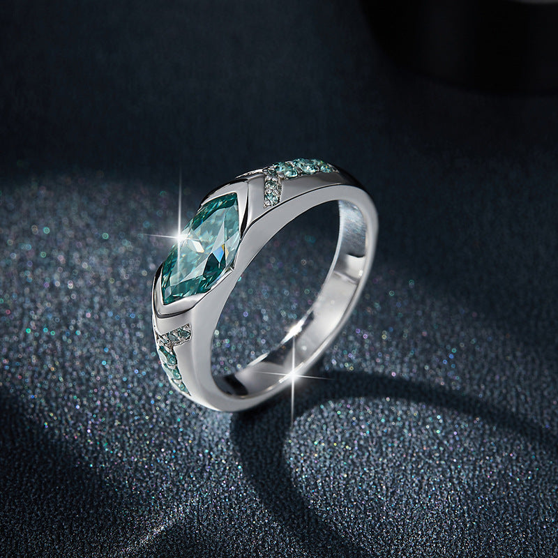 Blue-Green Moissanite Ring | Unisex Statement Jewelry