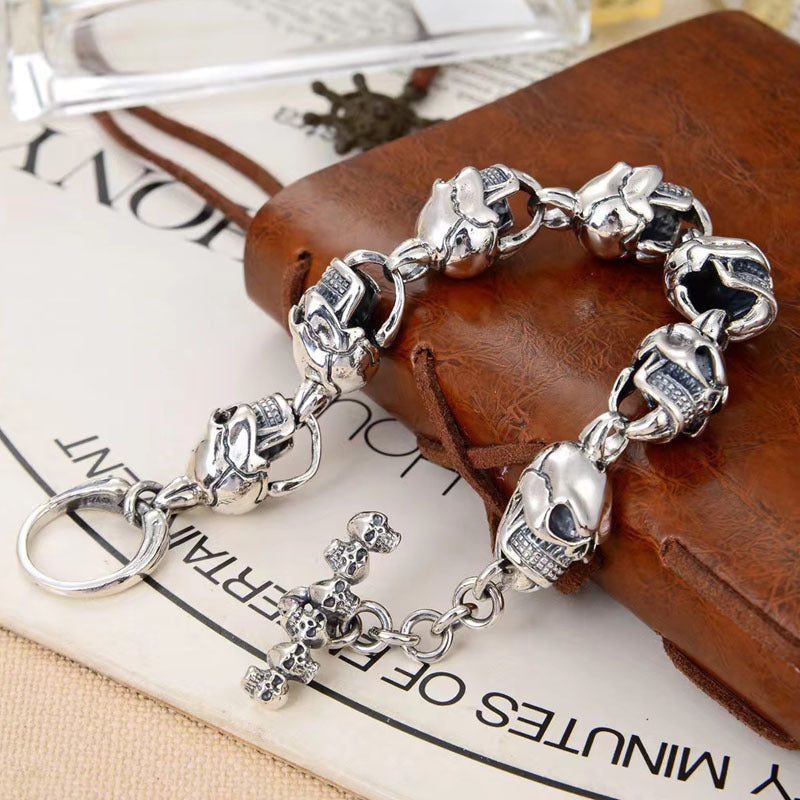 Men’s S925 Sterling Silver 12mm Skull Bracelet | Bold Statement Jewelry